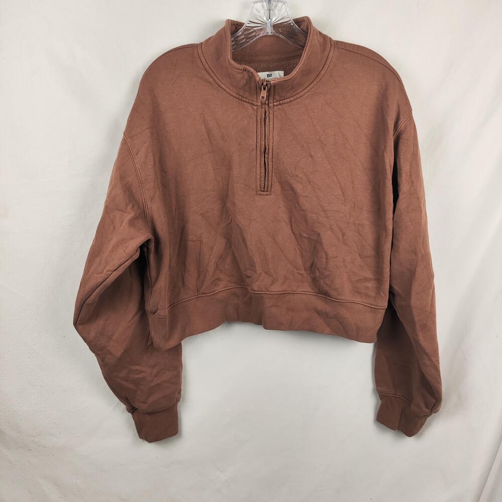 BP. Sweatshirt Juniors XL Brown Fleece 1/4 Zip Mock Neck Cropped Pullover
